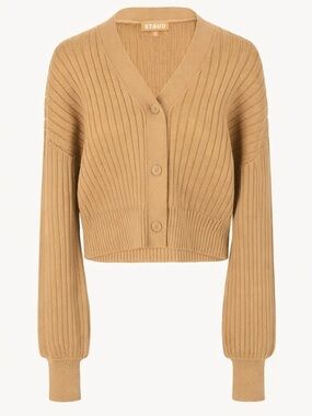 🤎STAUD Eloise Ribbed Knit Cardigan In Camel. Size S. NWOT.